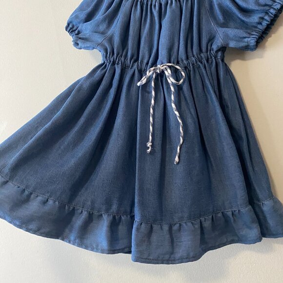 Handmade Children's Blue Upcycled Lyocell Front Tie Ruffle Dress - Picture 9 of 14